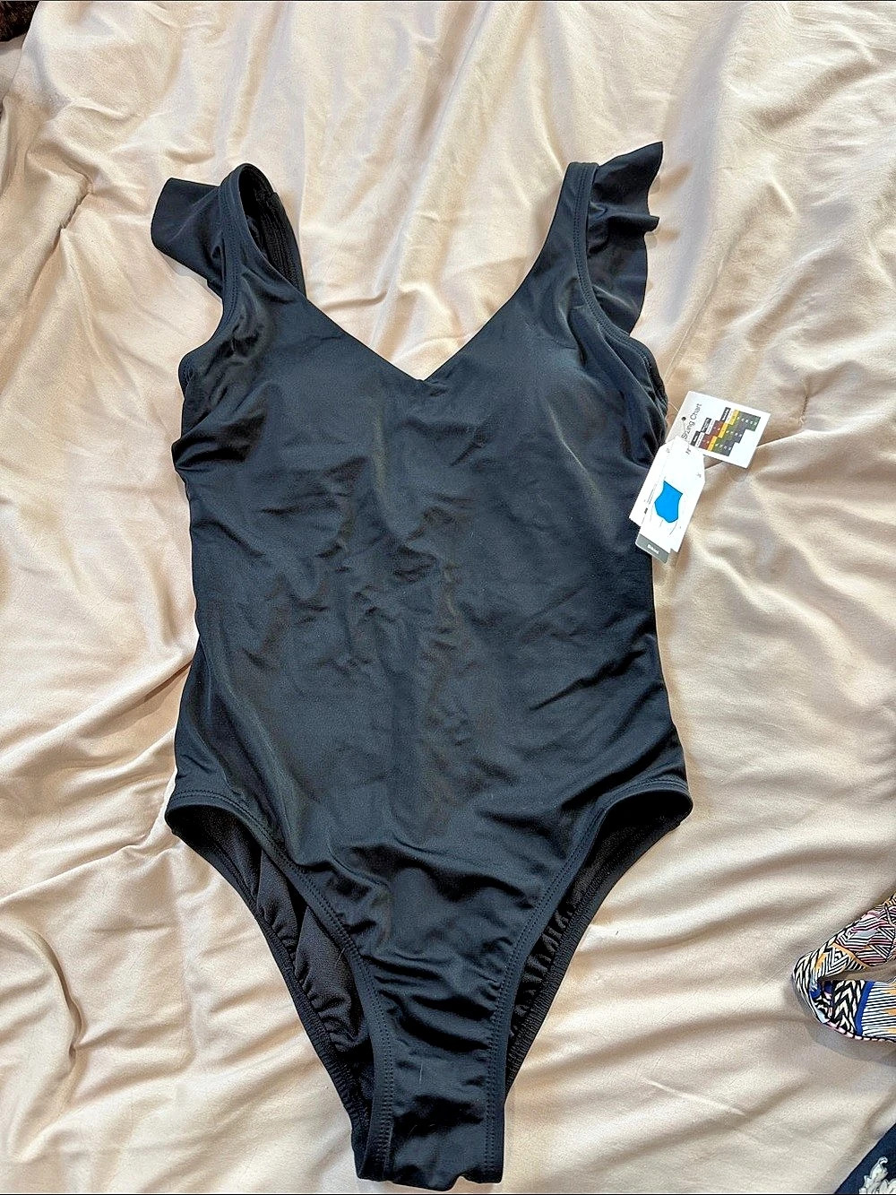 Black Ruffle Strap One-Piece NWT